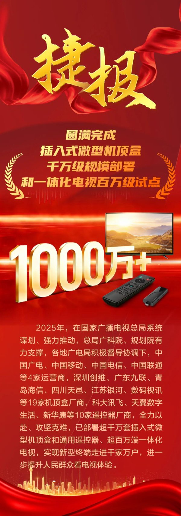 股票配资官网开户 国家广电总局：2025年圆满完成插入式微型机顶盒千万级规模部署